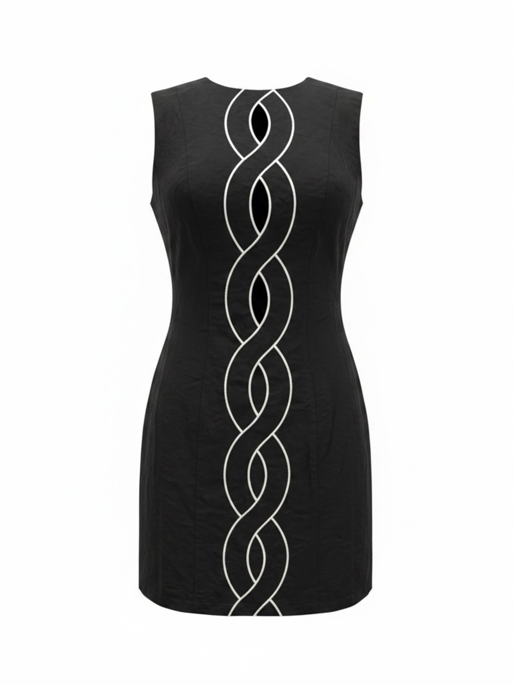 Commense Linen & Cotton Cut-Out Contrast-Stitch Black Mini Dress Size Medium NWT